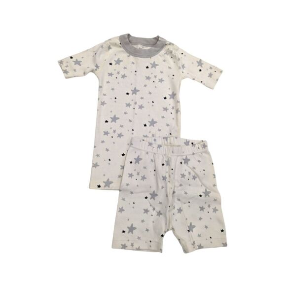 Hanna Andersson White Gray Short John Pajamas Moon Back Boy Girl Size 120 6 7 - Picture 1 of 8